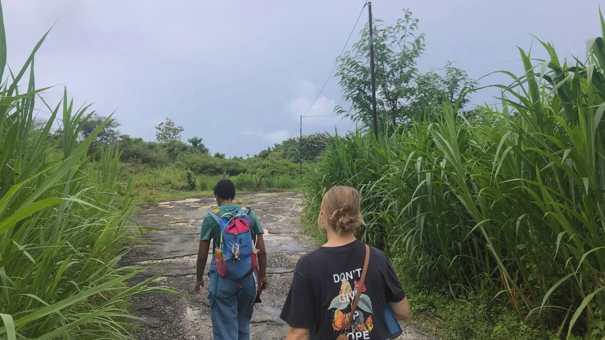 Outreach team walking together in the field